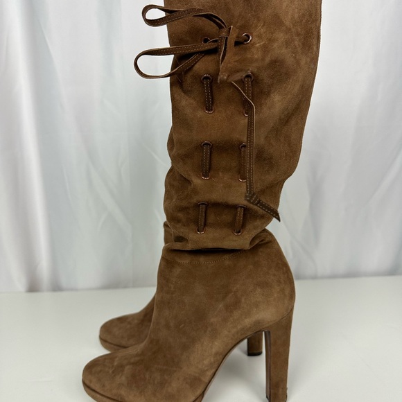 New Moschino Boho Brown Suede Leather Heeled Boots Size 7.5 - Picture 8 of 10